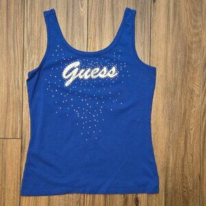 GUESS Blue Logo Tank Top Shirt Blouse Size Small